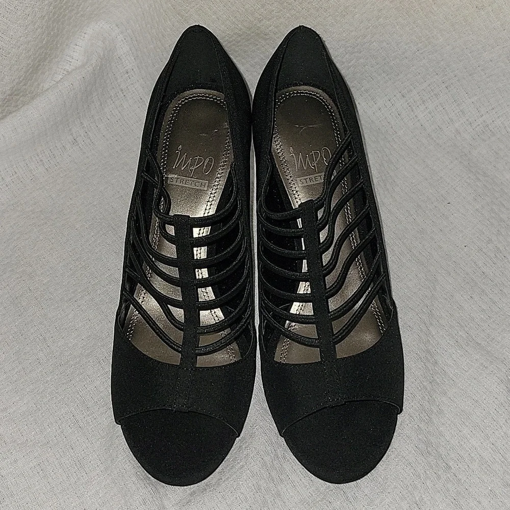 IMPO Black Open Toe Strappy Heels Size 7.5 NWOT
